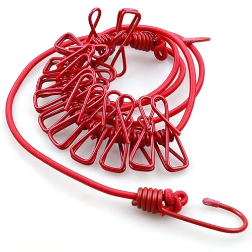 Nibbler Cloth Drying Rope with Hooks - Elastic Hanging Rope for Travel, Home, and Outdoor Drying - Includes 12 Clips-Kapde Sukhane ki Rassi Wire - Multicolour (1) - Image 1
