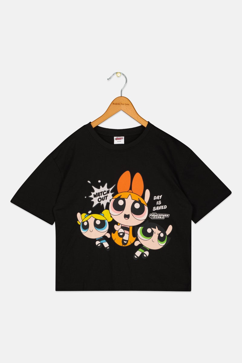 The Powerpuff Girls Kids Girl Crew Neck Short Sleeves Graphic Print T-Shirt, Black - Image 1
