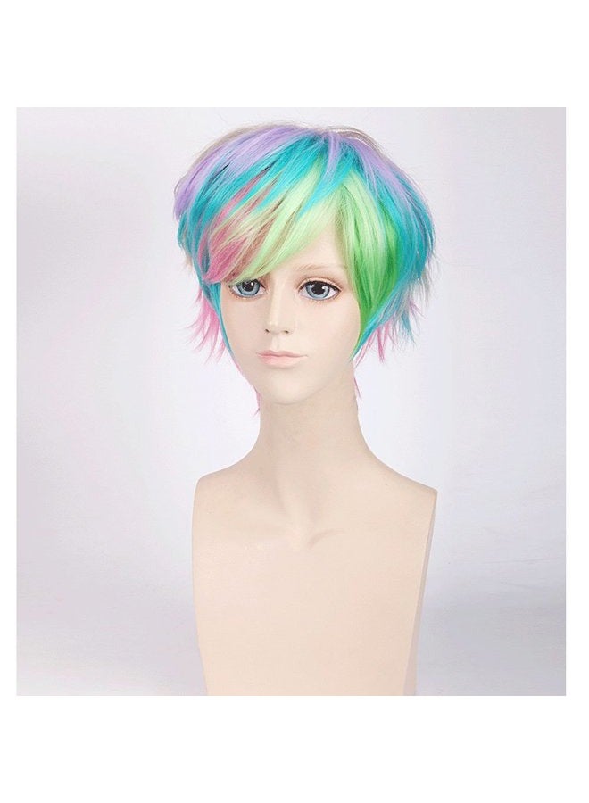 BERON Women's Rainbow Short Straight Bob Wig Rose Net with Wig Cap - Image 4