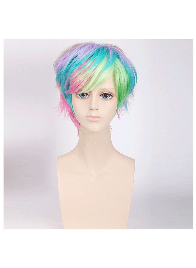 BERON Women's Rainbow Short Straight Bob Wig Rose Net with Wig Cap - Image 3