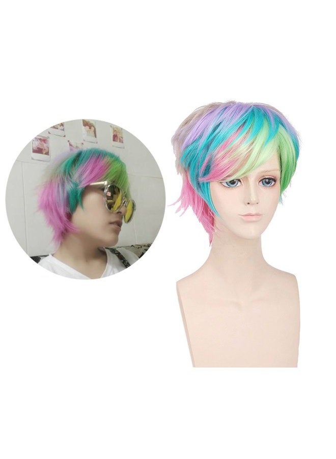 BERON Women's Rainbow Short Straight Bob Wig Rose Net with Wig Cap - Image 2