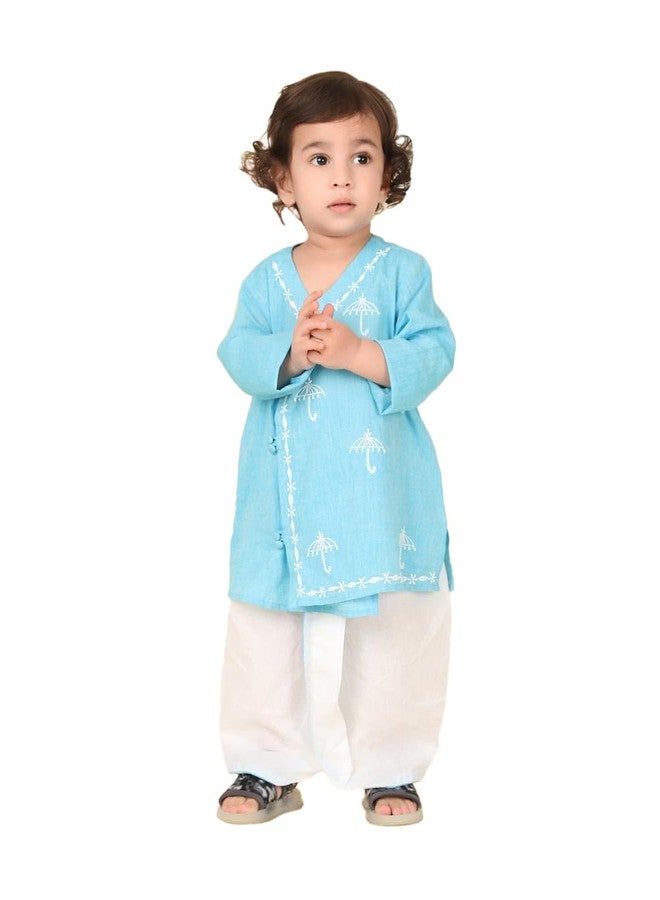 Fabindia Blue Cotton Chikankari 2pc Dhoti Set - Image 1