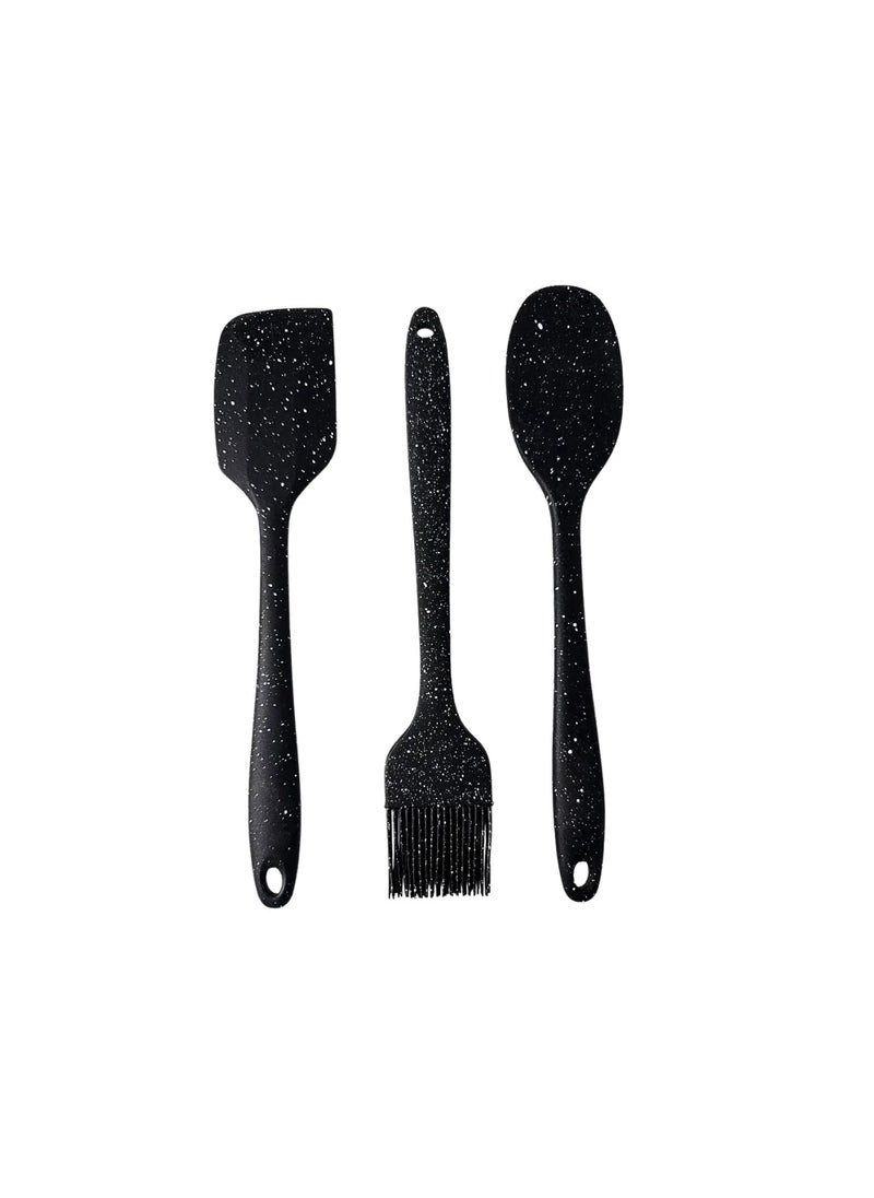 Generic Silicone Kitchen Utensil Set 3Pcs Spatula, Brush, and Spoon Set 26cm -Black  - Image 1