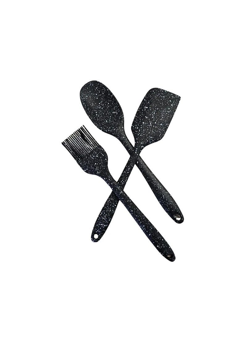 Generic Silicone Kitchen Utensil Set 3Pcs Spatula, Brush, and Spoon Set 26cm -Black  - Image 3