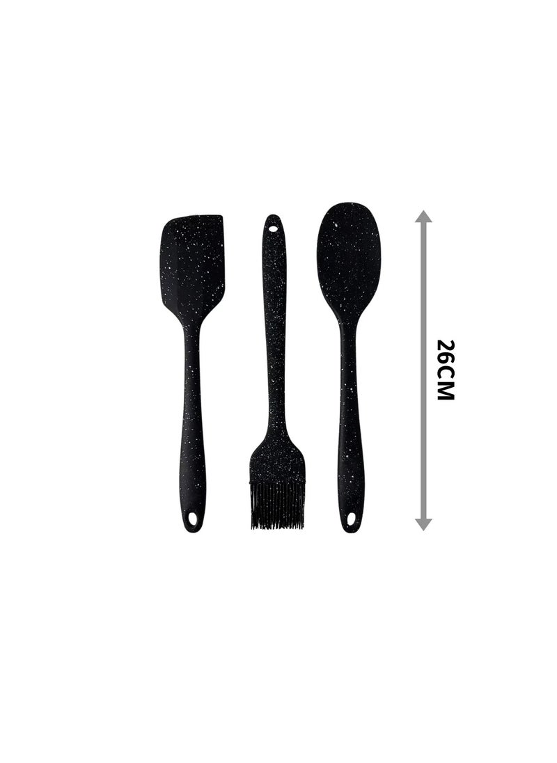 Generic Silicone Kitchen Utensil Set 3Pcs Spatula, Brush, and Spoon Set 26cm -Black  - Image 4