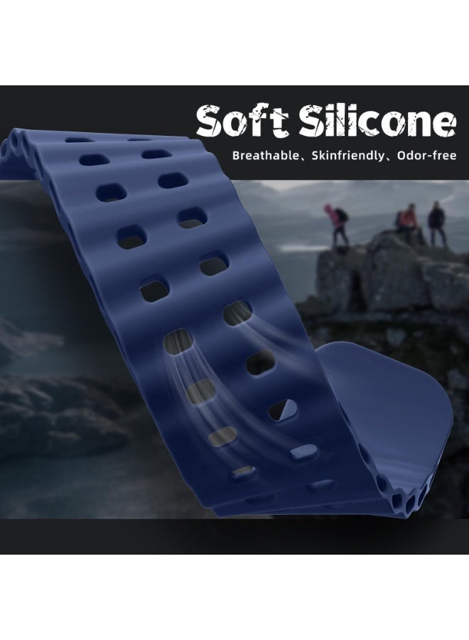 شيك فايب سوار رياضي من السيليكون متوافق مع ساعات أبل ألترا 3/ألترا 2/ألترا 49 مم، إس 11/إس 10 46 مم، إس 9/إس 8/إس 7 45 مم، إس إي 3/إس إي 2/إس إي/إس 6/إس 5/إس 4 44 مم، إس 3/إس 2/إس 1 42 مم، سوار مناسب للرجال والنساء - سوار خارجي ناعم من السيليكون يسمح بمرور الهواء، سوار رياضي قابل للتعديل يسمح بمرور الهواء (أزرق داكن) - Image 3