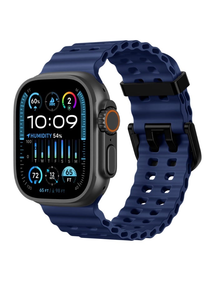 شيك فايب سوار رياضي من السيليكون متوافق مع ساعات أبل ألترا 3/ألترا 2/ألترا 49 مم، إس 11/إس 10 46 مم، إس 9/إس 8/إس 7 45 مم، إس إي 3/إس إي 2/إس إي/إس 6/إس 5/إس 4 44 مم، إس 3/إس 2/إس 1 42 مم، سوار مناسب للرجال والنساء - سوار خارجي ناعم من السيليكون يسمح بمرور الهواء، سوار رياضي قابل للتعديل يسمح بمرور الهواء (أزرق داكن) - Image 1