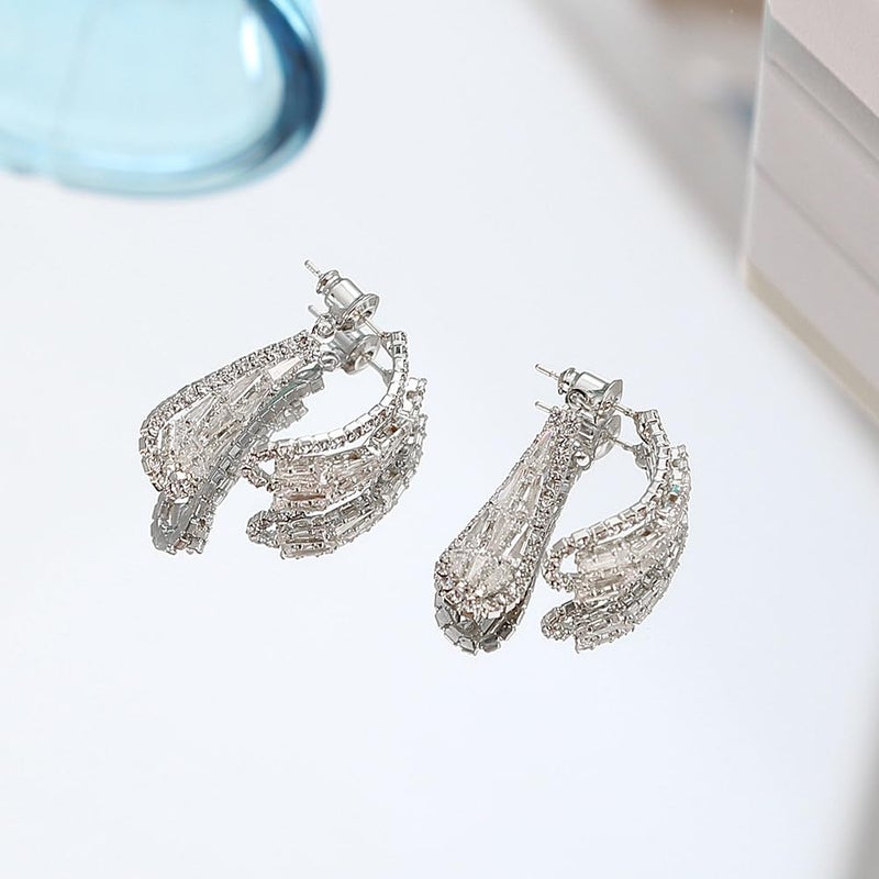 Uarein Teardrop Crysatal Earring for Women Vintage Front Back Rhinestone Waterdrop Earrings Shiny Irregular Cubic Zirconia Drop Earrings Dainty Jewelry Gifts (Silver) - Image 5
