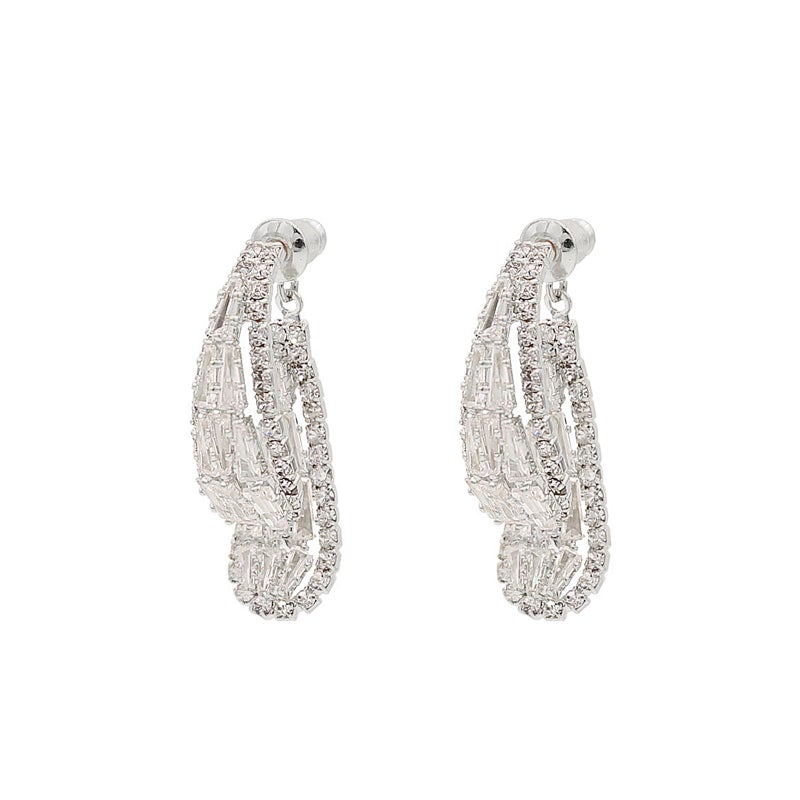 Uarein Teardrop Crysatal Earring for Women Vintage Front Back Rhinestone Waterdrop Earrings Shiny Irregular Cubic Zirconia Drop Earrings Dainty Jewelry Gifts (Silver) - Image 1