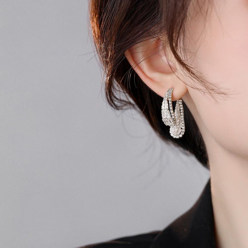 Uarein Teardrop Crysatal Earring for Women Vintage Front Back Rhinestone Waterdrop Earrings Shiny Irregular Cubic Zirconia Drop Earrings Dainty Jewelry Gifts (Silver) - Image 4