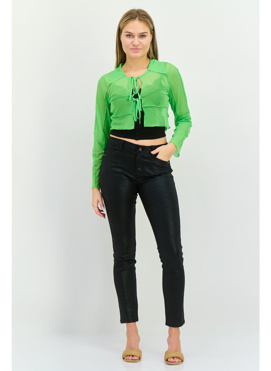 TOPSHOP Women Tie Neck Long Sleeve Textured Top, Green  - Image 4