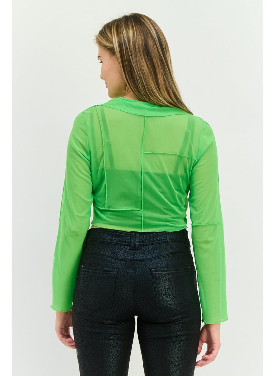 TOPSHOP Women Tie Neck Long Sleeve Textured Top, Green  - Image 3
