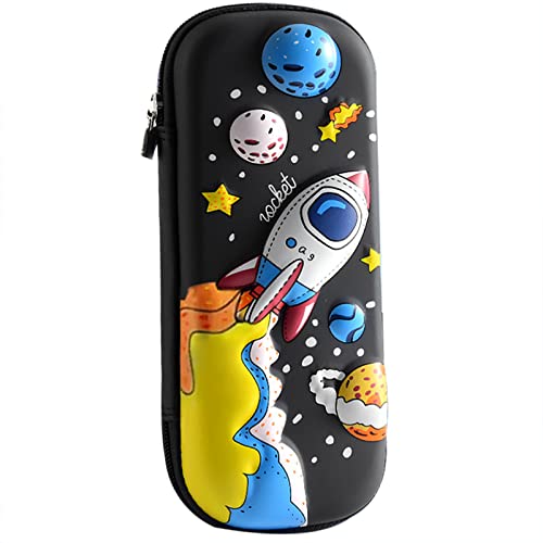 MCWTH Pencil Case for Kids Boys 3D Space Ship Large Capacity Waterproof Pencil Box with Compartments Cute Pen Pouch for Kindergarten and School (Black) - Image 1