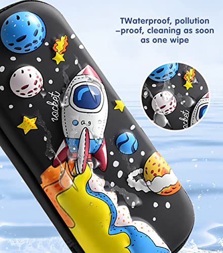MCWTH Pencil Case for Kids Boys 3D Space Ship Large Capacity Waterproof Pencil Box with Compartments Cute Pen Pouch for Kindergarten and School (Black) - Image 3