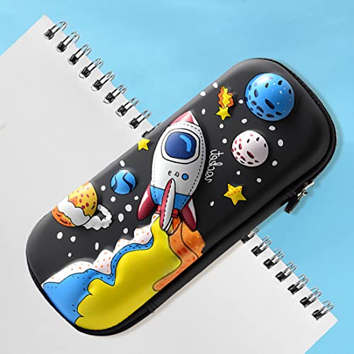 MCWTH Pencil Case for Kids Boys 3D Space Ship Large Capacity Waterproof Pencil Box with Compartments Cute Pen Pouch for Kindergarten and School (Black) - Image 5