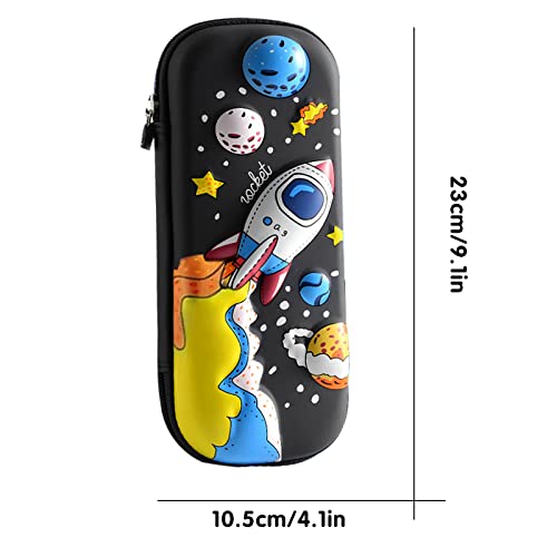 MCWTH Pencil Case for Kids Boys 3D Space Ship Large Capacity Waterproof Pencil Box with Compartments Cute Pen Pouch for Kindergarten and School (Black) - Image 2