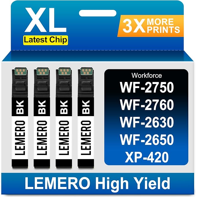 LEMERO Remanufactured 220 220XL Ink Cartridge Replacement for 220 XL 220XL T220XL for Workforce WF-2760 WF-2750 WF-2630 WF-2650 WF-2660 XP-320 XP-420 Printer, 4 Pack