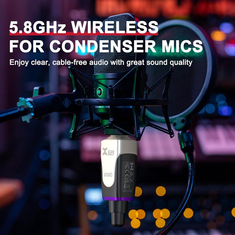 Xvive U35C XLR Plug-on Wireless System for Condenser Microphone with 48V/12V Phantom Power (5.8GHz) - Image 3