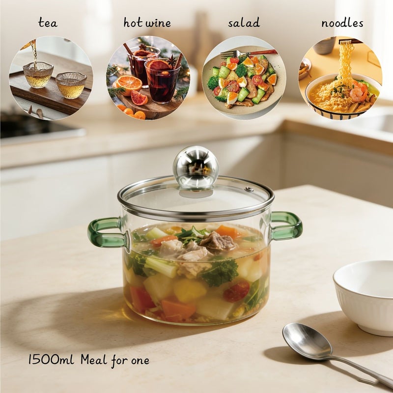 Yellow Handle Silvery Lid 77.77 Oz Glass Cooking Pot With Lid For Stovetop Hot Pot Soup Milk And Tea - Image 5