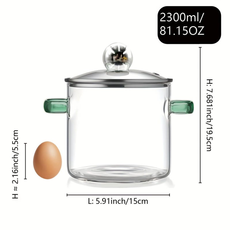 Yellow Handle Silvery Lid 77.77 Oz Glass Cooking Pot With Lid For Stovetop Hot Pot Soup Milk And Tea - Image 4
