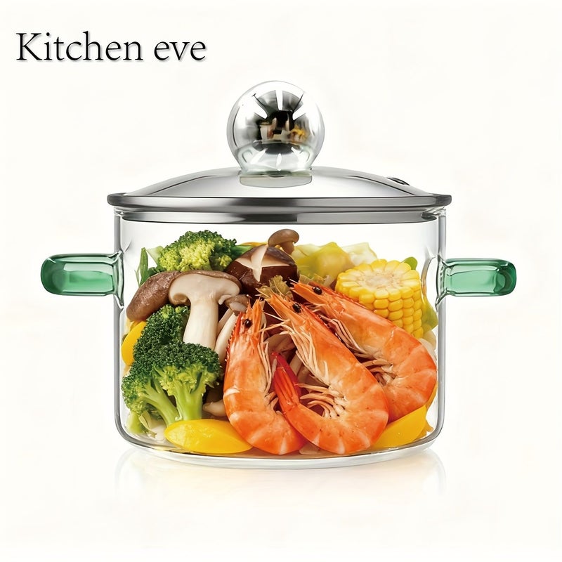 Yellow Handle Silvery Lid 77.77 Oz Glass Cooking Pot With Lid For Stovetop Hot Pot Soup Milk And Tea - Image 1