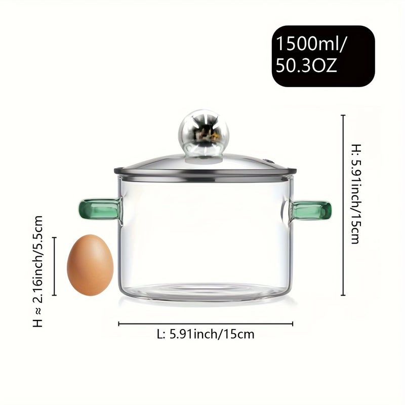 Yellow Handle Silvery Lid 77.77 Oz Glass Cooking Pot With Lid For Stovetop Hot Pot Soup Milk And Tea - Image 3