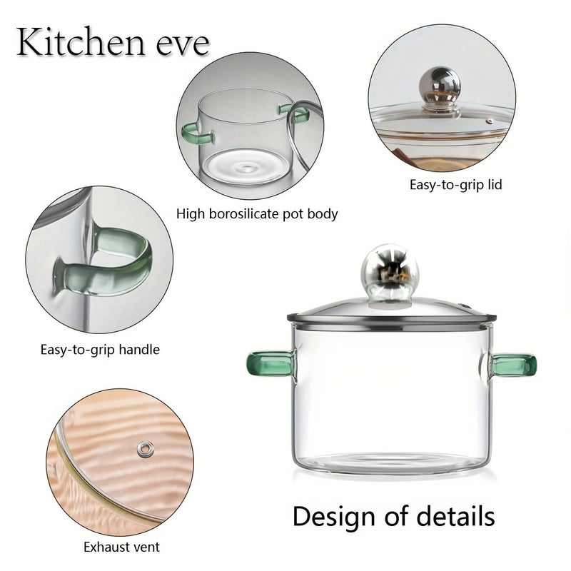 Yellow Handle Silvery Lid 77.77 Oz Glass Cooking Pot With Lid For Stovetop Hot Pot Soup Milk And Tea - Image 2