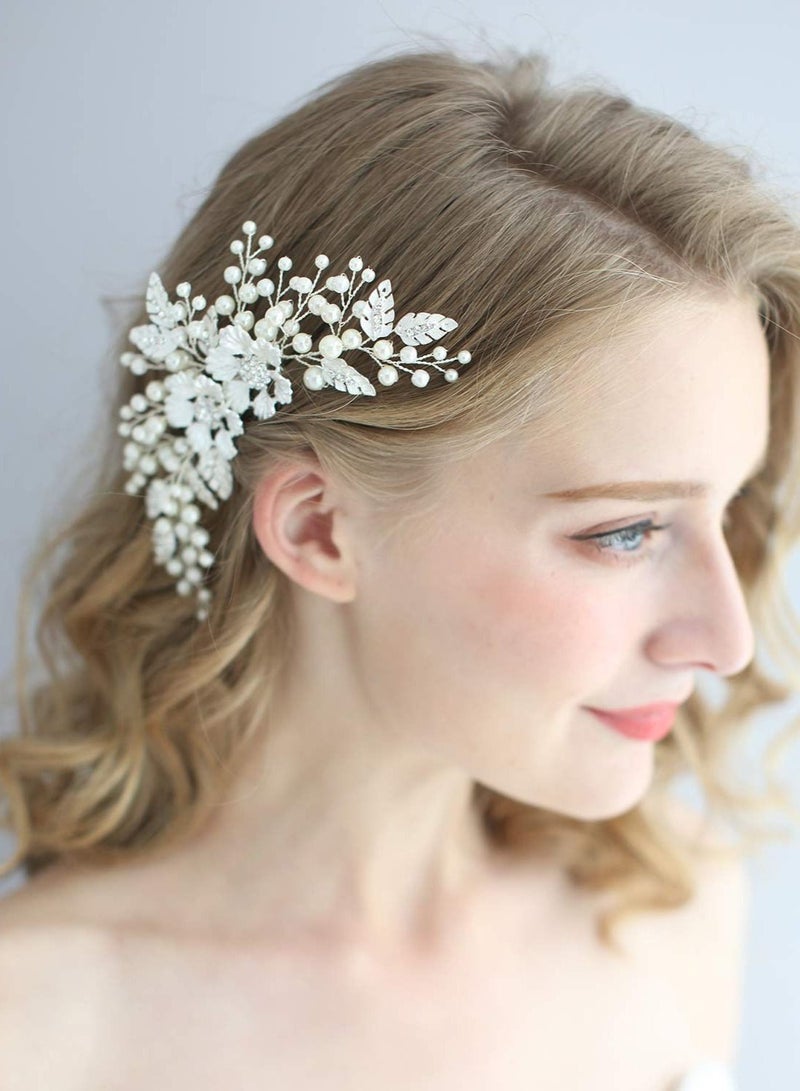 Y&D Wedding Hair Clip, Opal Crystal Comb Bridal Pieces Comb, Rhinestones Flower Girl Barrette Accessories for Brides (Silver)  - Image 4