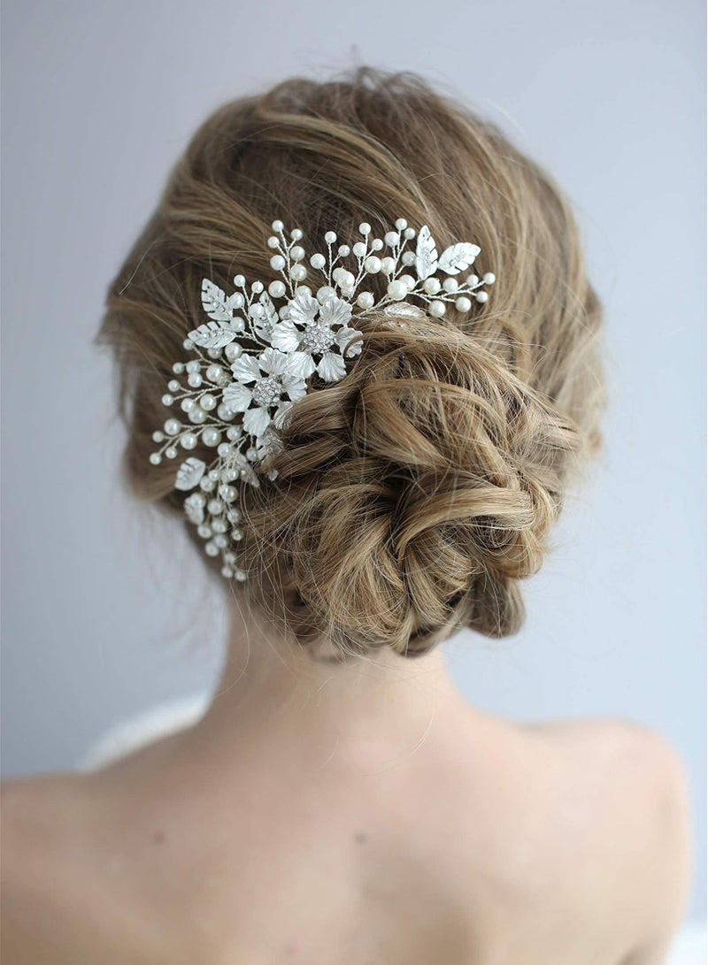 Y&D Wedding Hair Clip, Opal Crystal Comb Bridal Pieces Comb, Rhinestones Flower Girl Barrette Accessories for Brides (Silver)  - Image 2