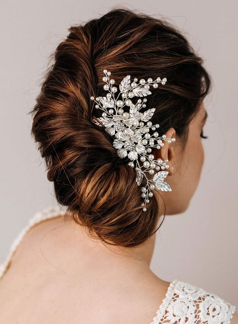 Y&D Wedding Hair Clip, Opal Crystal Comb Bridal Pieces Comb, Rhinestones Flower Girl Barrette Accessories for Brides (Silver)  - Image 1