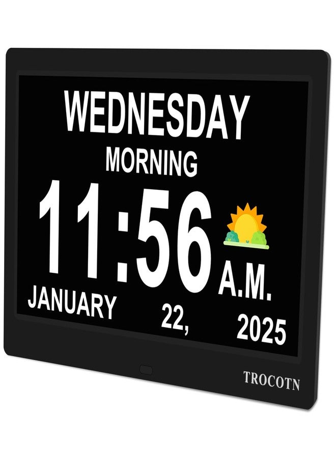 TROCOTN Dementia Clocks, Large Display Calendar Alarm Clock with Auto DST for Seniors, 5 Display Modes Large Font Digital Clock with Custom Alarms Day Date Clocks. (10 Inch Black) - Image 1