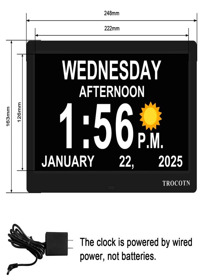 TROCOTN Dementia Clocks, Large Display Calendar Alarm Clock with Auto DST for Seniors, 5 Display Modes Large Font Digital Clock with Custom Alarms Day Date Clocks. (10 Inch Black) - Image 2