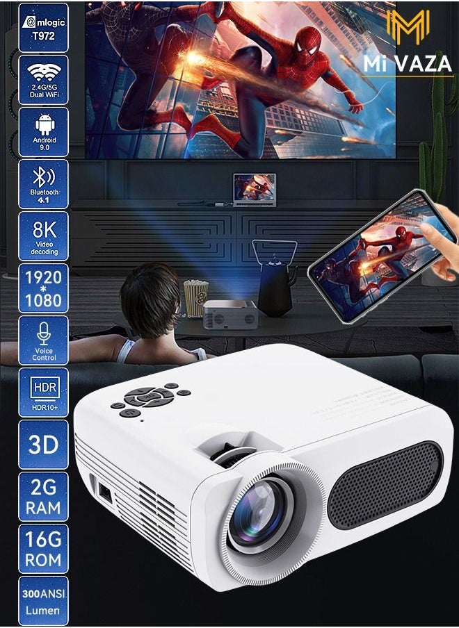 Portable Projector - Support 8K Video - Support 200 Inches - Native 1080P Full HD - Home Theater - 300 ANSI Lumens - Compatible with TV/Pad/Laptop/iPhone/Android/PS4/HDMI/USB/TV BOX/PS5/Laptop/Game Console 