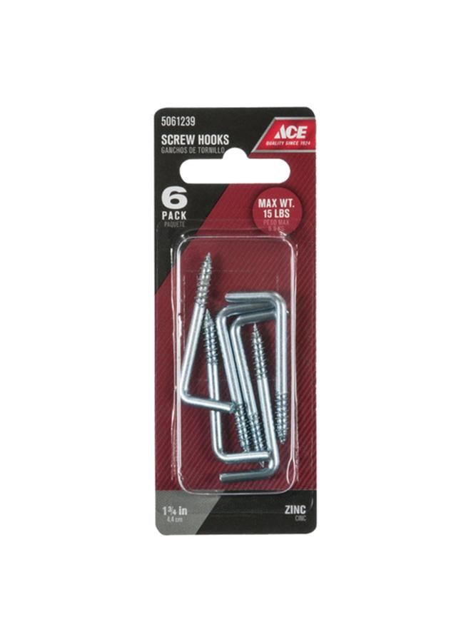 ACE 6-Piece Zinc-Plated Square Bend Screw Hook Silver 4.4cm  - Image 1