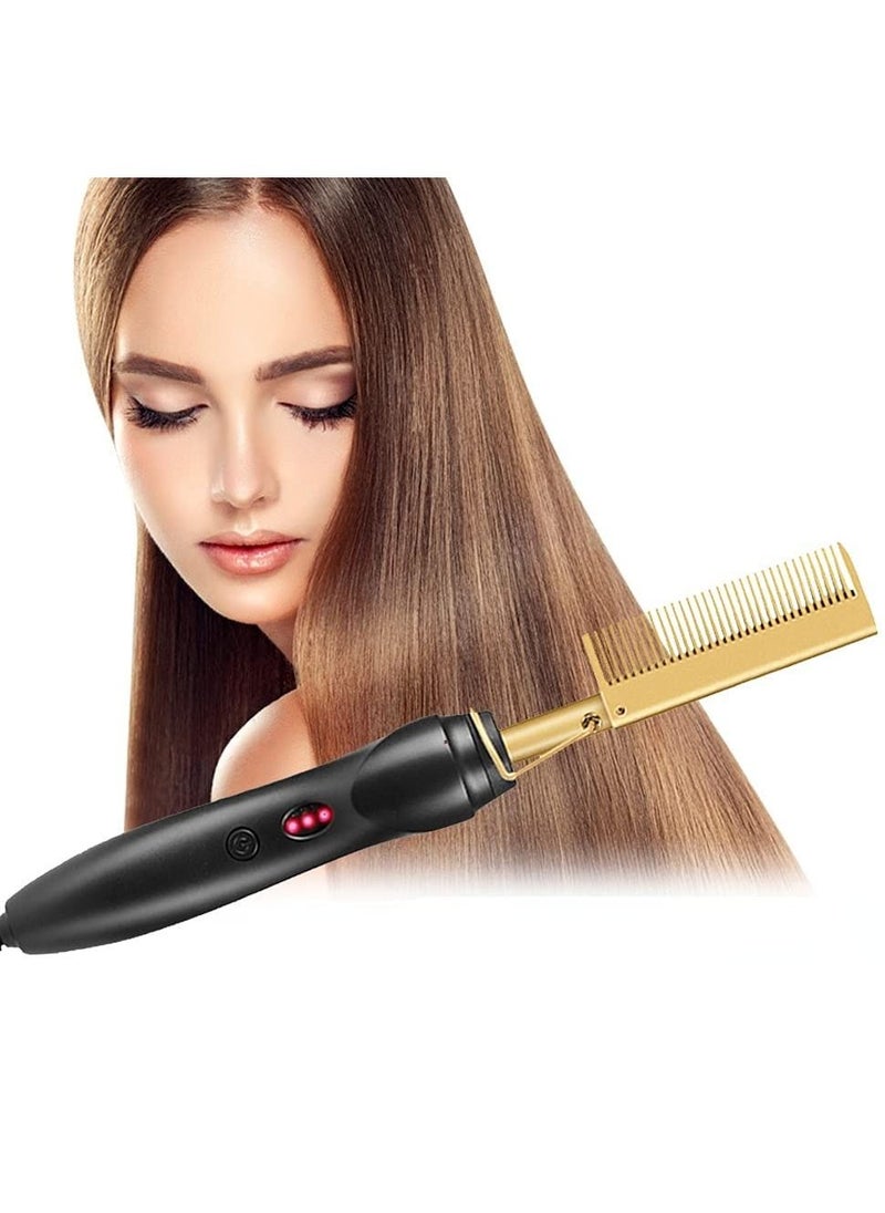 Generic - Hot Comb Hair Straightener, 2 in1 Ceramic Comb Security Portable Curling Iron Heated Brush, Multifunctional Copper Hair Straightener Brush Straightening Comb for Wet & Dry Hair Wigs Women Men Brush - Image 1