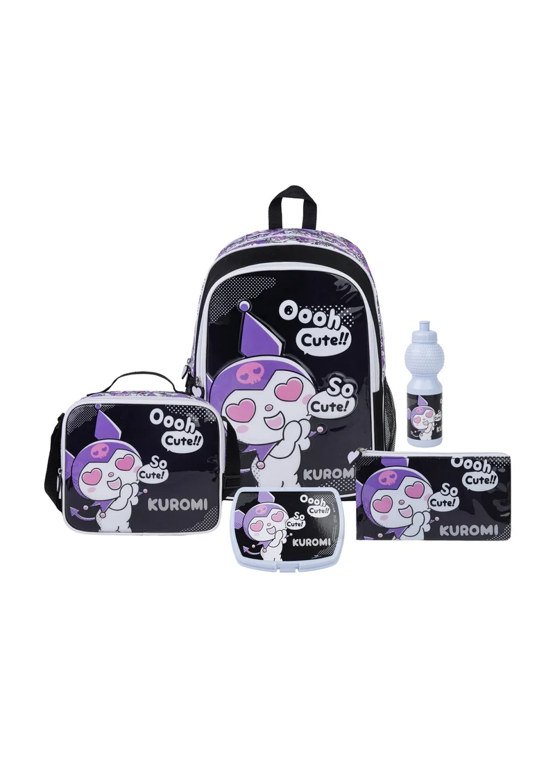 Sanrio Sanrio Kuromi 5-in-1 Backpack Set 18" | School Backpack with Lunch Bag, Lunch Box, Water Bottle & Pencil Case