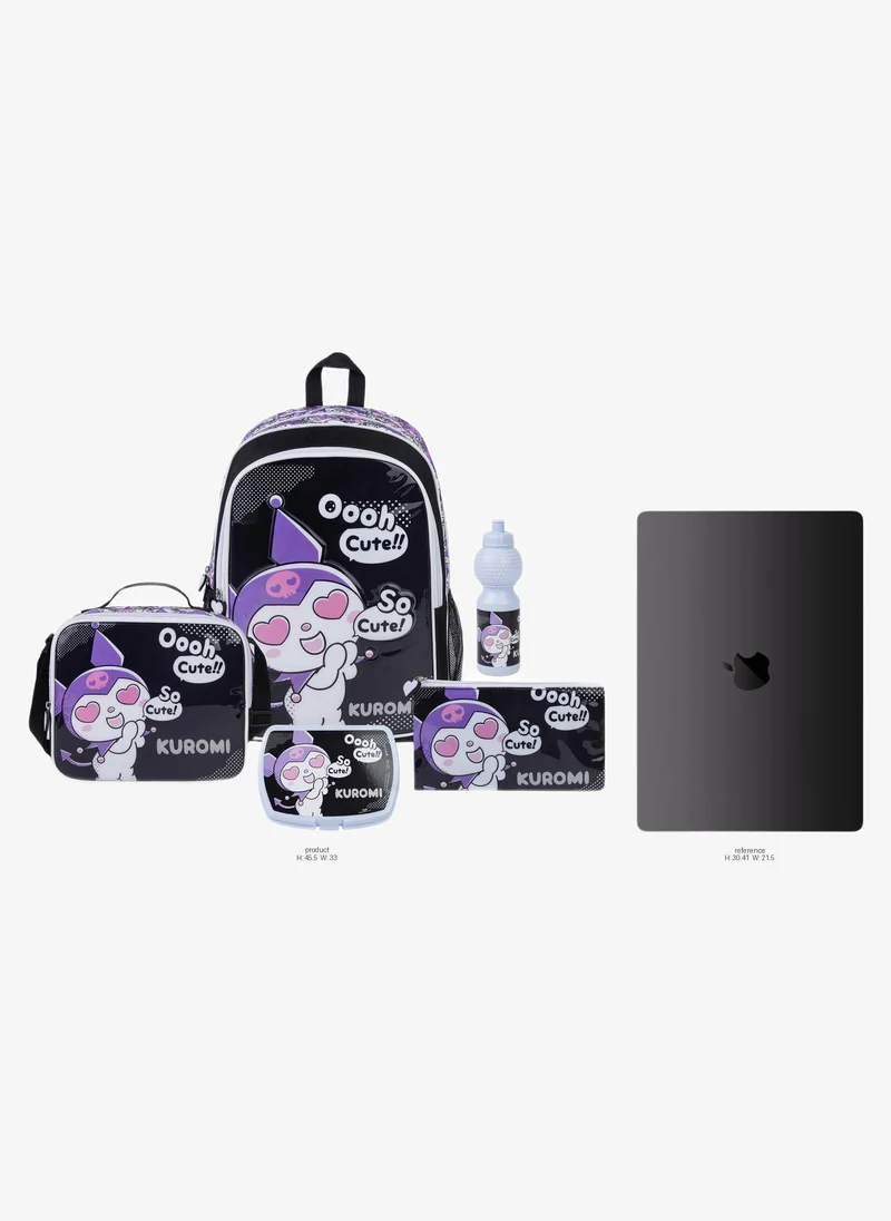 Sanrio Sanrio Kuromi 5-in-1 Backpack Set 18" | School Backpack with Lunch Bag, Lunch Box, Water Bottle & Pencil Case