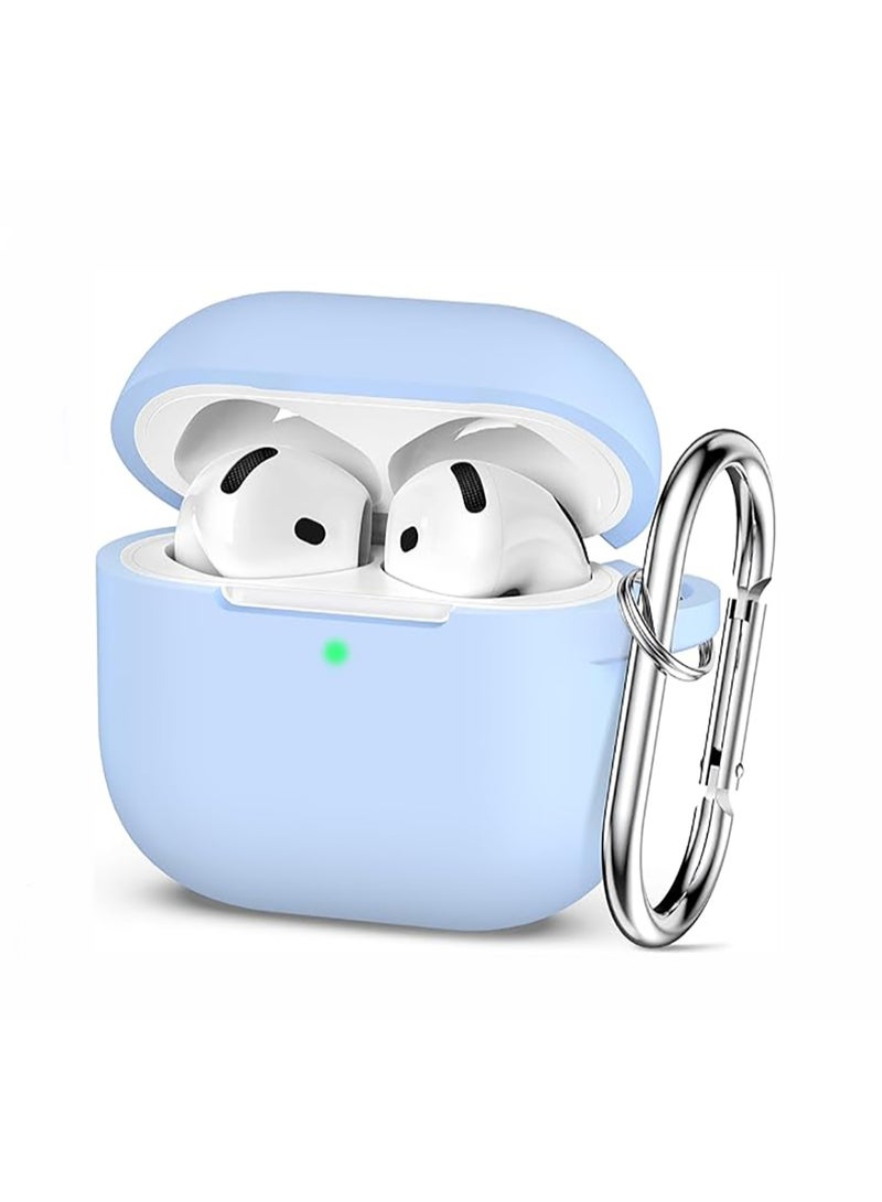 QIRG غطاء واقي سيليكون لسماعات AirPods 4 / AirPods 4 ANC مع سلسلة مفاتيح (أزرق سماوي) - Image 1