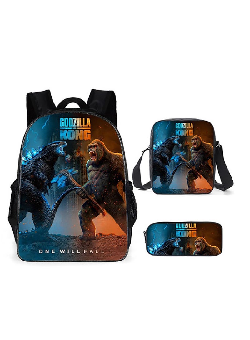 Godzilla Children's leisure load reducing large capacity printed backpack for elementary school students, 3-piece set - Image 1
