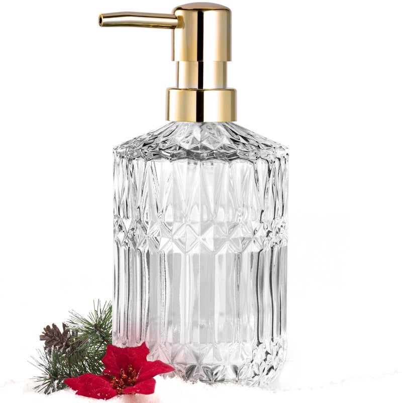 EMPO Clear Glass Soap Dispenser with ABS Plastic Pump Crystal Lotion Dispensers for Kitchen Sink Bathroom Transparent