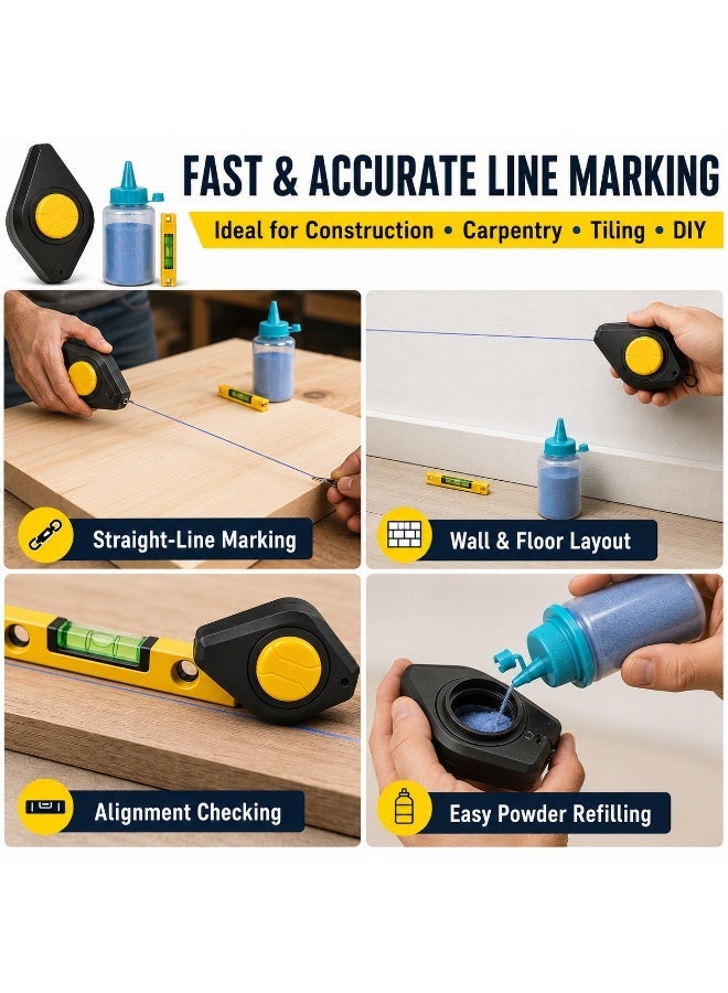 Stark 15M Chalk Line Reel Set with Blue Chalk Powder & Mini Spirit Level, Precision Snap Line Marking Tool for Carpentry, Construction, Woodworking, Masonry & DIY Layout - Image 2