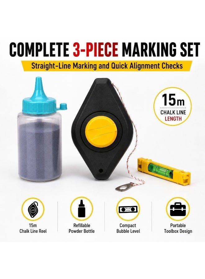 Stark 15M Chalk Line Reel Set with Blue Chalk Powder & Mini Spirit Level, Precision Snap Line Marking Tool for Carpentry, Construction, Woodworking, Masonry & DIY Layout - Image 3
