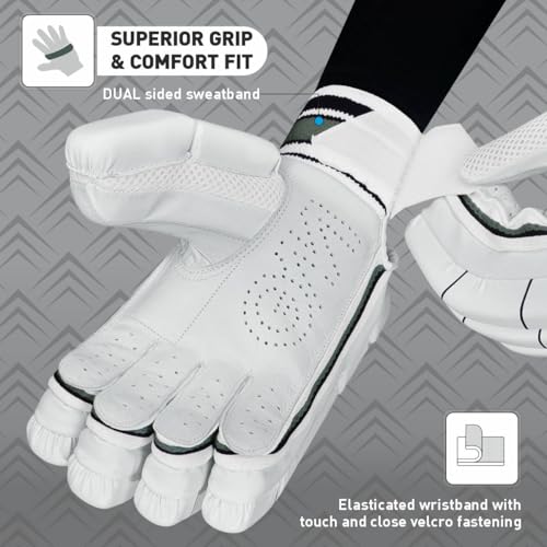 GM Leather 505 Lightweight Cricket Batting Gloves for Youth Left Handed |Ergonomically Designed | Good Protection | Colour : White/Black | Free Cover | - Image 3