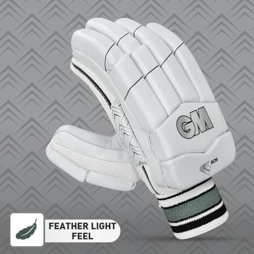GM Leather 505 Lightweight Cricket Batting Gloves for Youth Left Handed |Ergonomically Designed | Good Protection | Colour : White/Black | Free Cover | - Image 2