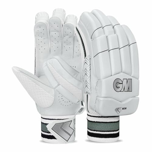 GM Leather 505 Lightweight Cricket Batting Gloves for Youth Left Handed |Ergonomically Designed | Good Protection | Colour : White/Black | Free Cover | - Image 1