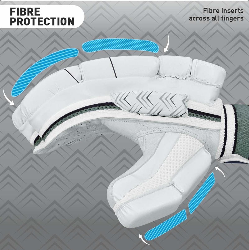 GM Leather 505 Lightweight Cricket Batting Gloves for Youth Left Handed |Ergonomically Designed | Good Protection | Colour : White/Black | Free Cover | - Image 5
