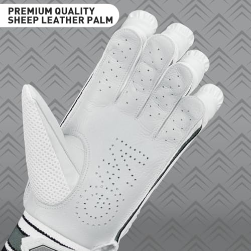 GM Leather 505 Lightweight Cricket Batting Gloves for Youth Left Handed |Ergonomically Designed | Good Protection | Colour : White/Black | Free Cover | - Image 4