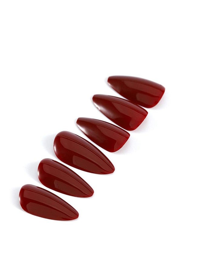 Aularso Glossy Press on Nails Red Long Stiletto Fake Nails Full Cover Pointed Sharp Acrylic False Nails for Women and Girls (Wine Red) - Image 2