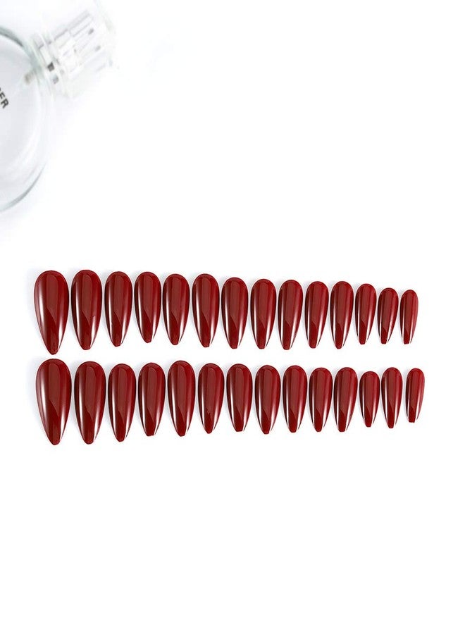 Aularso Glossy Press on Nails Red Long Stiletto Fake Nails Full Cover Pointed Sharp Acrylic False Nails for Women and Girls (Wine Red) - Image 5