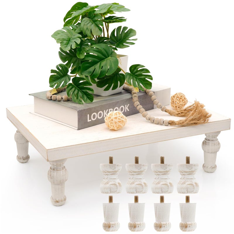 TOOLTENG 15.7" x 11.8" Wooden Riser Decorative Tray, Farmhouse Wood Pedestal Stand, Rustic Whitewashed Tray Riser Display Stand, Coffee Bar, Dining Room, Centerpiece, Kitchen, Bathroom Table Decor - Image 1